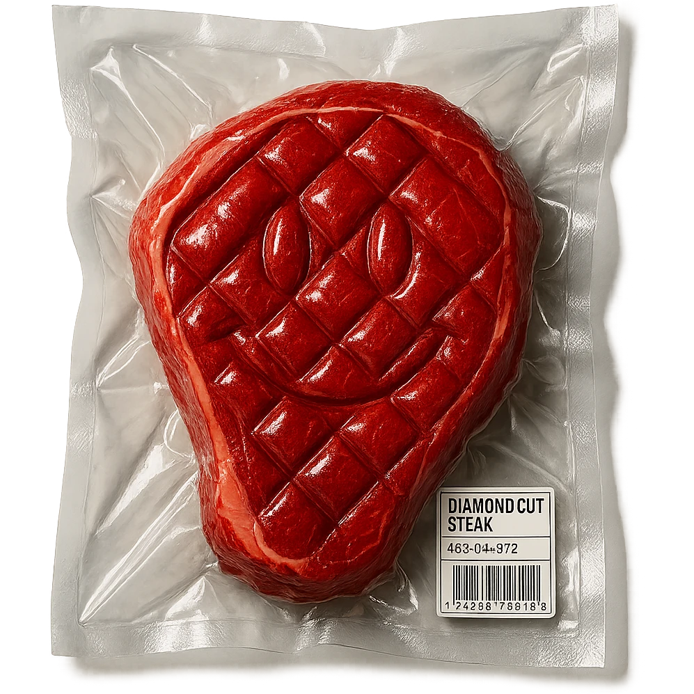 diamond-textured meat steak, shiny and inflated, no background emoji