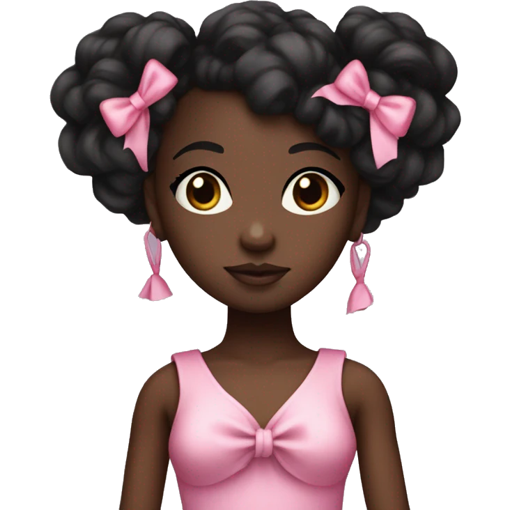 darkskin doll with pink bows and a cropped bandu top  emoji