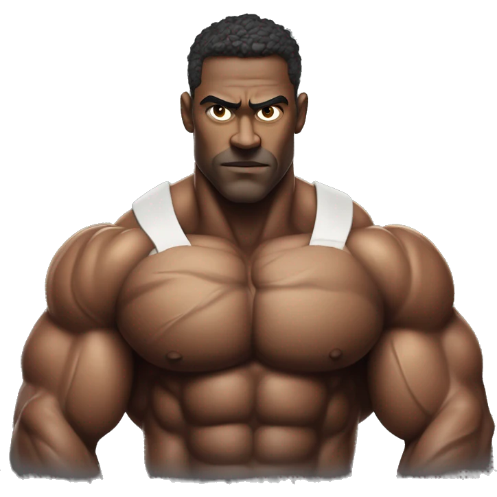 A very very very hyper-muscular man with veins prominently visible across his arms and chest. The individual has an exaggerated physique, with massive arms crossed over a well-defined six-pack, creating a surreal and intense visual. emoji