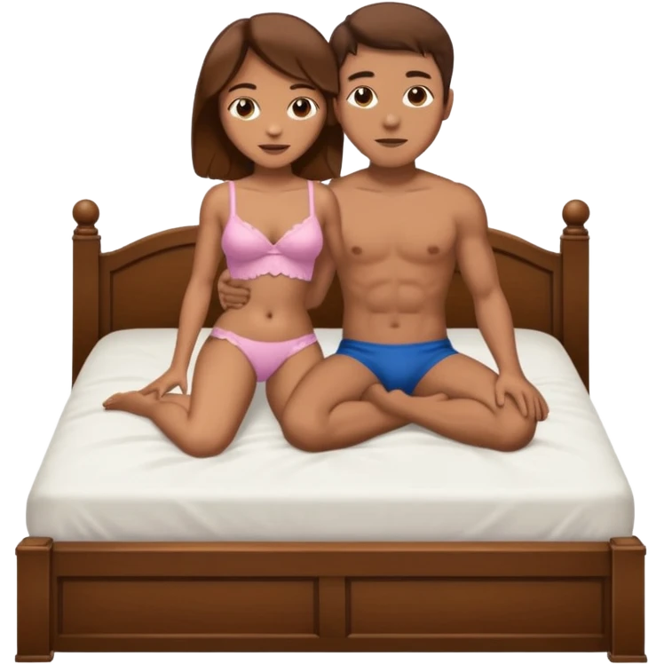 naked mixed man fucks naked woman. Botha of them are having sex on the bed. Action is showed in full height. she is brown hair . she is little boobs emoji