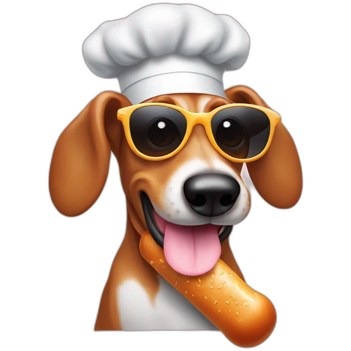 wiener dog chef hat sunglasses chewing on a bone emoji