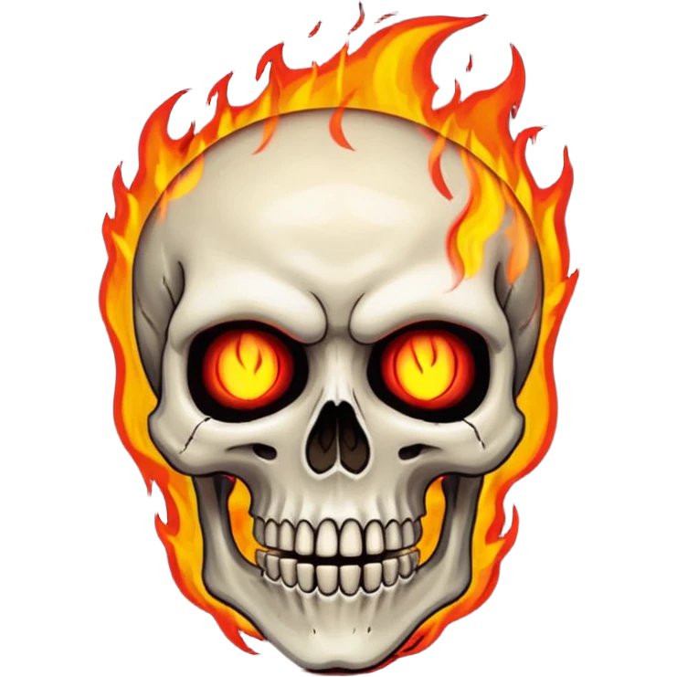 Just a skeleton face with fire in his eyes and fire around him with a damn face emoji