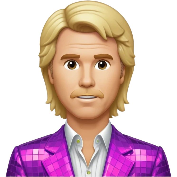 will ferrel realistic, with long blonde straight hair, disco outfit potrate emoji