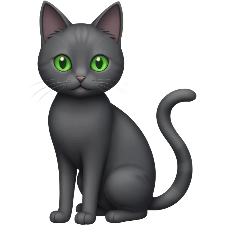full body gorgeous solid dark grey cat with green eyes, white paws and white whiskers playing emoji