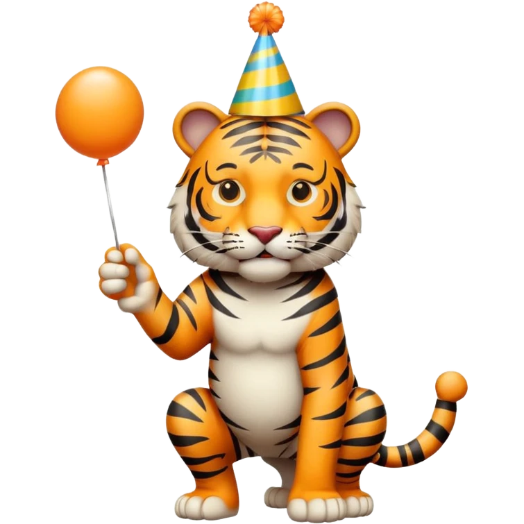 Party Tiger with a party hat and a party popper full body emoji
