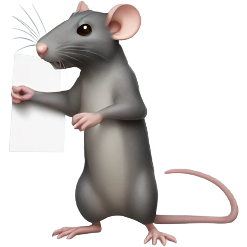 RAT, looks to the left side, holds a sign emoji