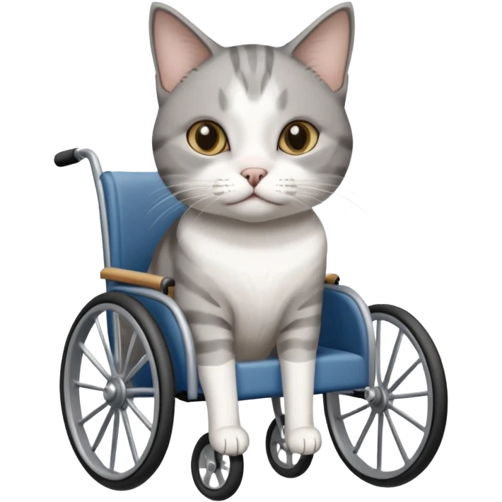 disabled grey and white cat in pet wheelchair emoji