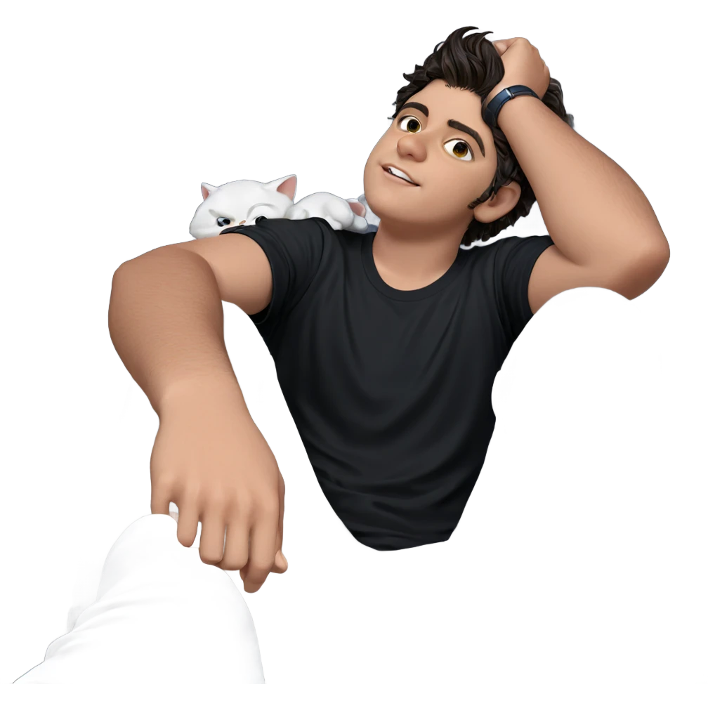 boy with black shirt and cat emoji