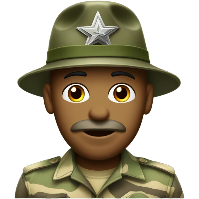 commanding drill sergeant character wearing a classic sergeant hat and a camouflage army shirt. The character should have an intense expression, exuding authority emoji