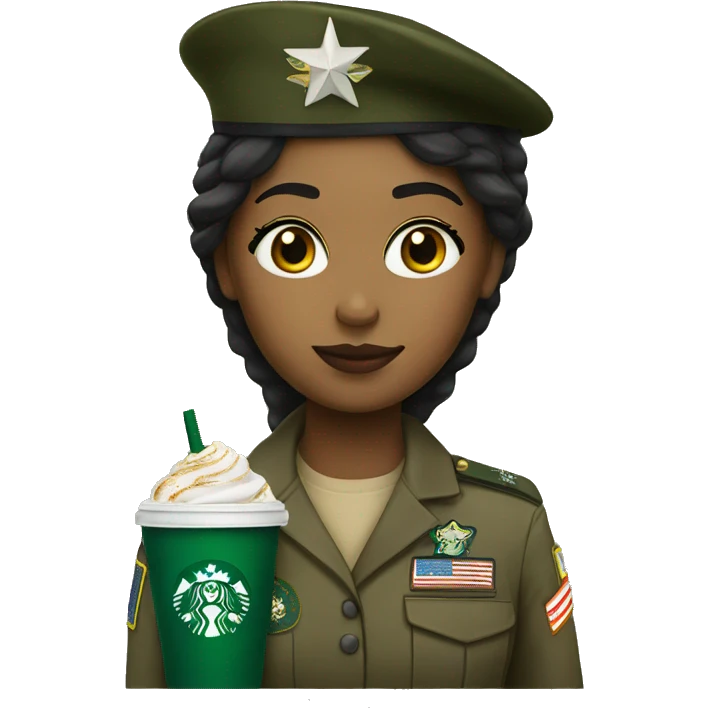 Girl with military uniform and starbucks emoji
