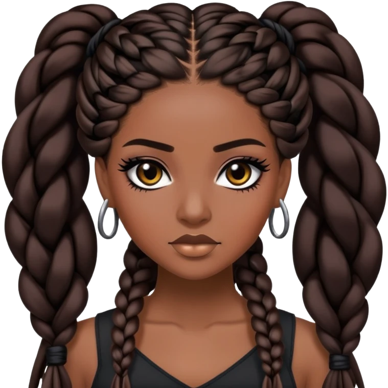 brunette, baddie, dark skin,pretty makeup, black eyeliner, long braids hair emoji