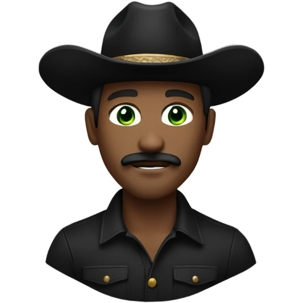 Light complexion black breaded man with a mustache and green eyes wearing a black cowboy hat  emoji