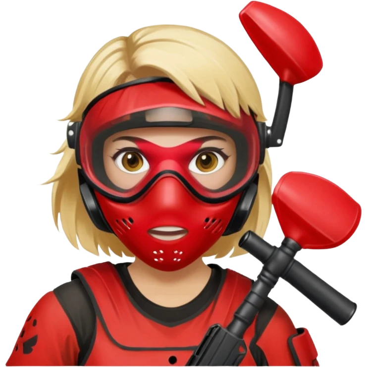 blond girl playing paintball with red paintball face mask emoji