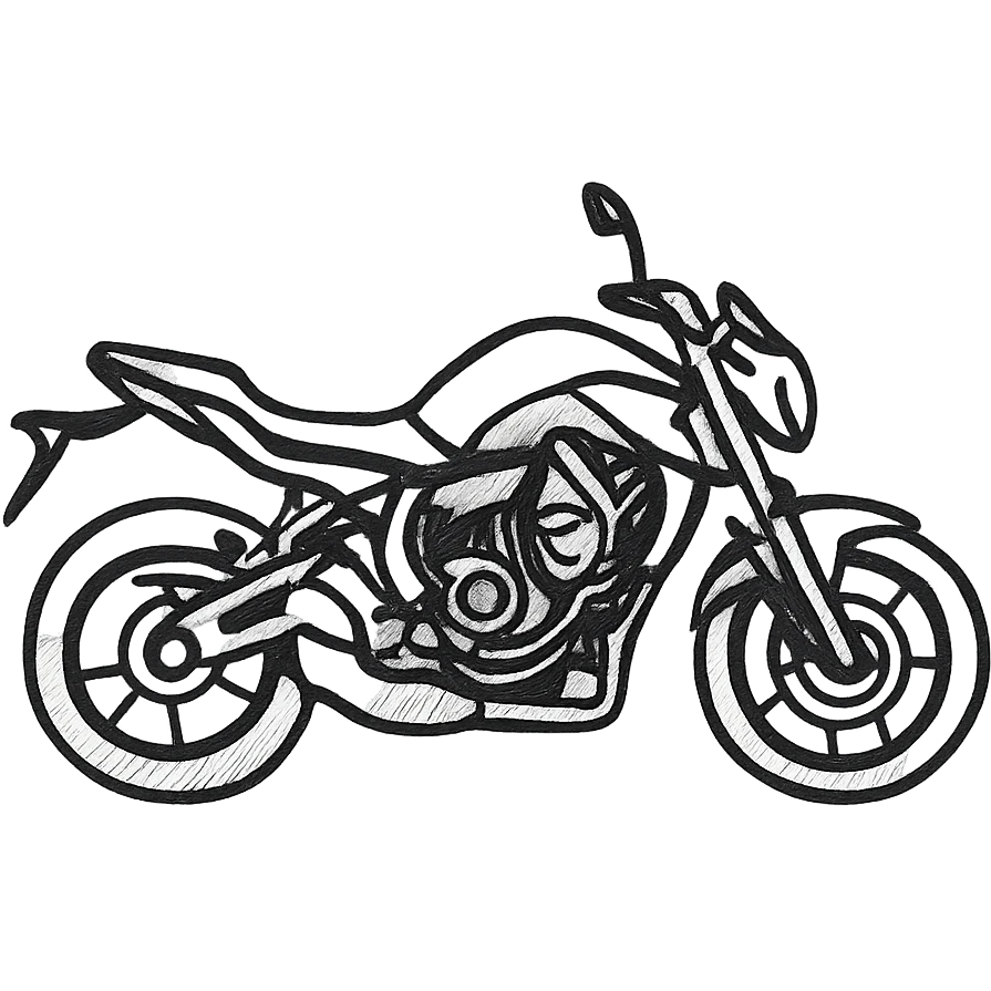 silhouette of a Yamaha MT-07 motorcycle, black outline style, minimal details, transparent background emoji