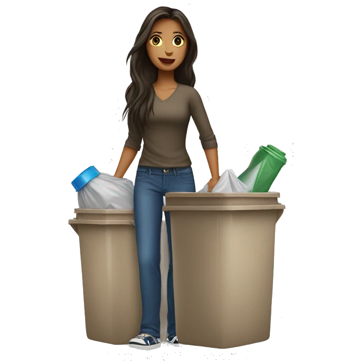 Beautiful brunette long haired woman taking out the trash emoji