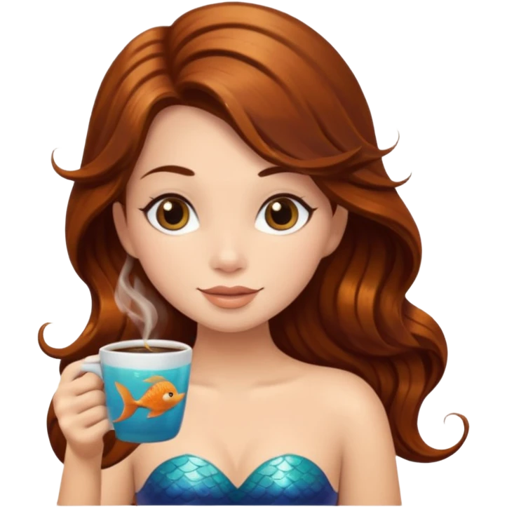 Mermaid with brown hair drinking a coffee emoji