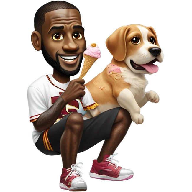 Lebron James eating ice cream riding a dog  emoji