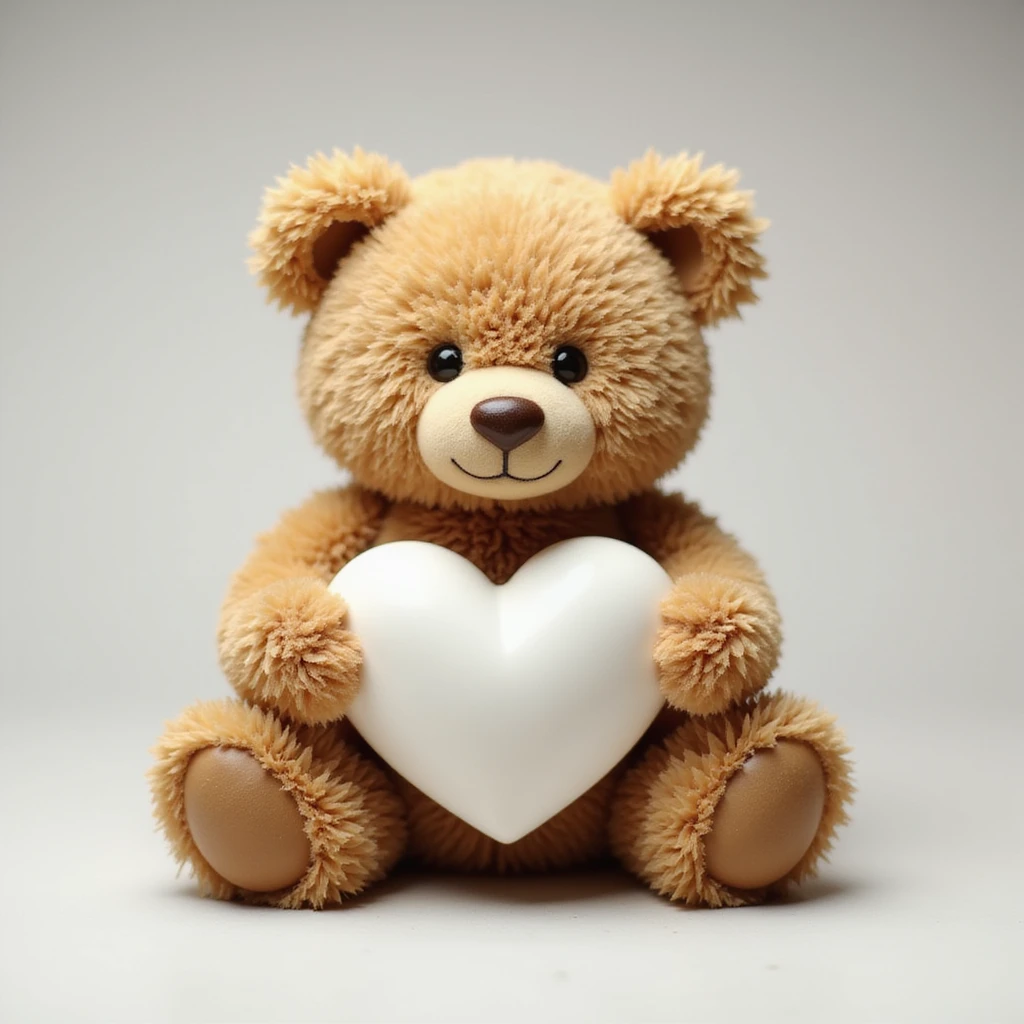 realistic sitting bear holding a white heart emoji