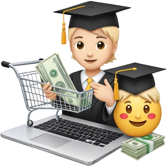 
*"Emoji-style illustration of making money online: a laptop, dollar bills, a smartphone, and social media icons like YouTube and TikTok."*training: a laptop with a shopping cart icon, a graduation cap, and a person teaching online with charts and money symbols."* emoji