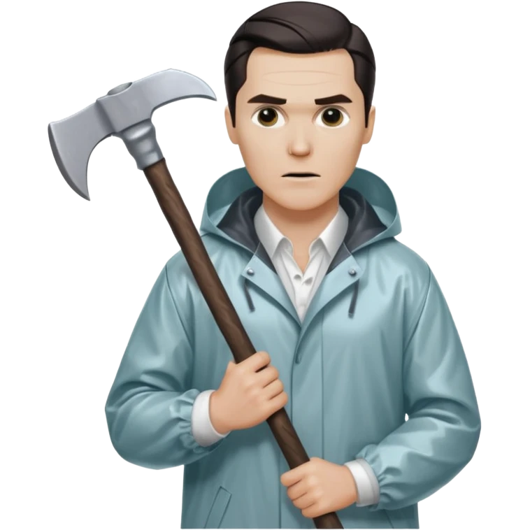 Американский психопат в прозрачном дождевике без капюшона с топором emoji