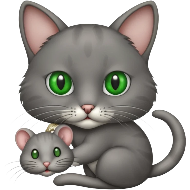A cat holding a gray dead mouse in its mouth emoji