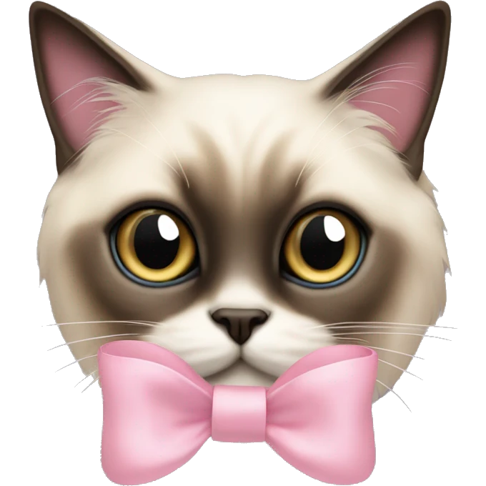 Long haired Siamese cat with pastel pink bow emoji