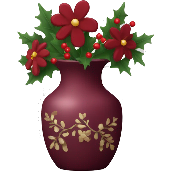 maroon Christmas vase with flowers emoji