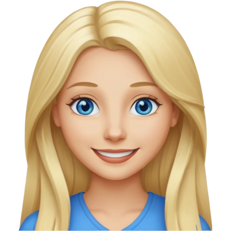 blonde woman blue eyes, long hair, smile emoji
