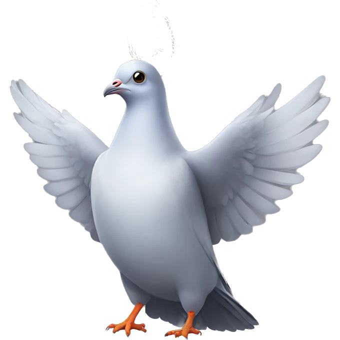 A pigeon wearing a halo emoji