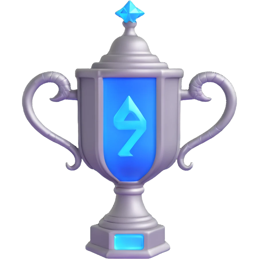 movie-accurate Triwizard Cup from Harry Potter with its iconic hexagonal shape, two large curved serpent handles, metallic silver with blue glow emoji