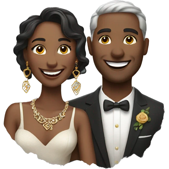 happy couple portrait with jewelry emoji