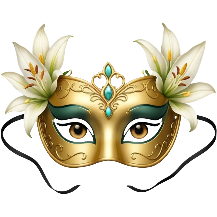 golden masquerade eye mask with white lily flower on the side emoji