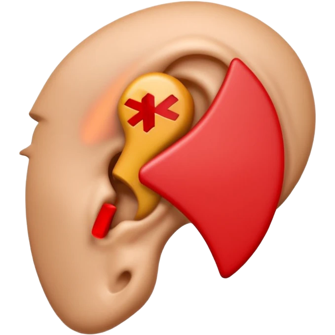 3D iPhone style emoji of a human ear with a red X mark on top, symbolizing no listening or muted, realistic ear texture, isolated on white background, soft shadows, high detail, playful and cute. emoji