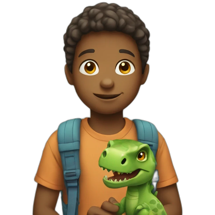 Kid with a dinosaur in his hands emoji