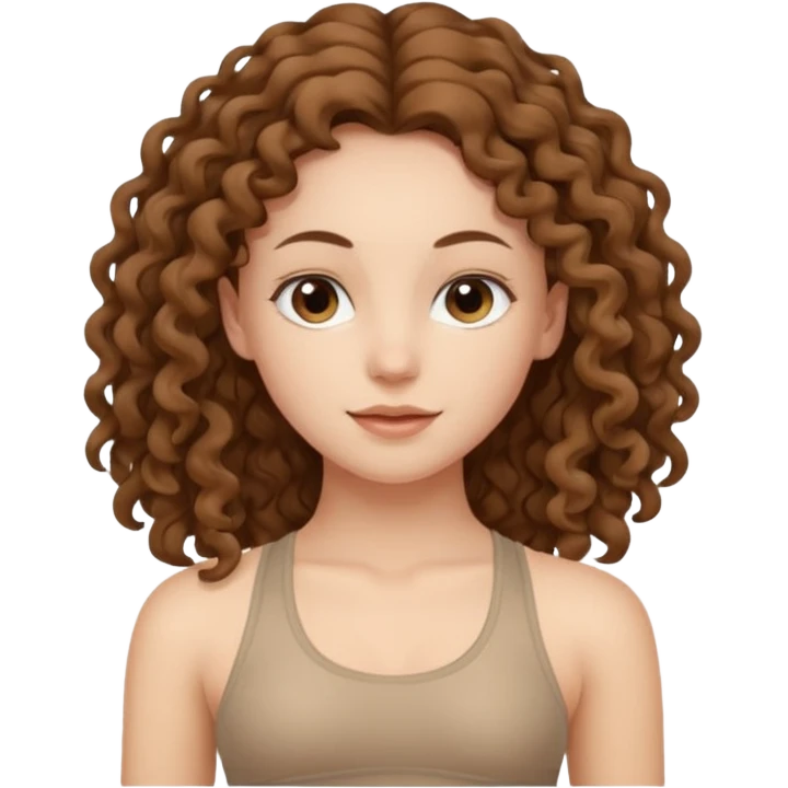 girl long brown hair curly yoga wearing beige emoji
