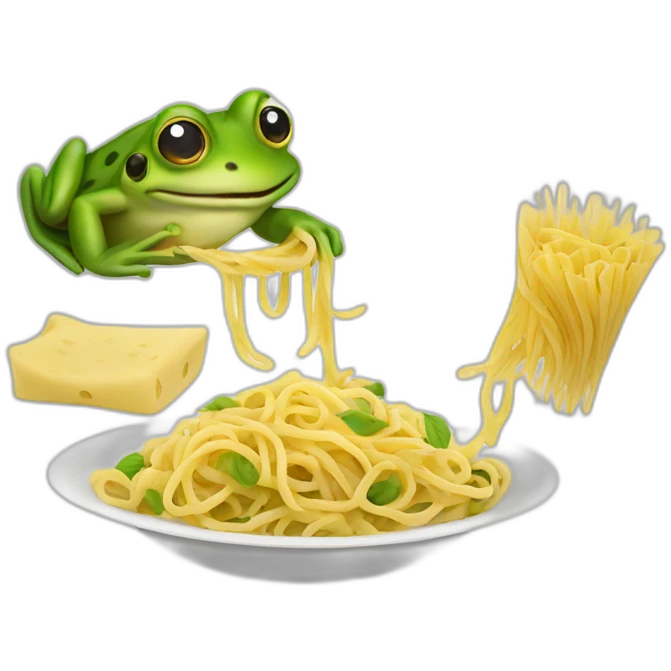 frog sharing pasta with chicken emoji