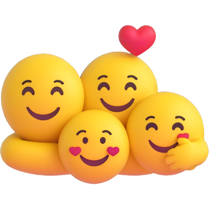 3D smiley emoji, round shape, in love: loving smiley couple resting on each other's shoulders emoji