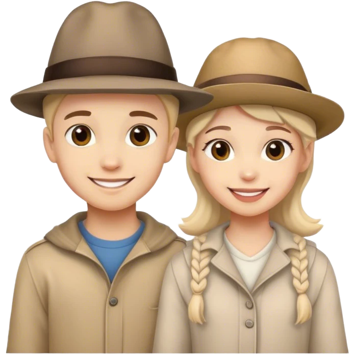 boy and girl with hats and smiles emoji