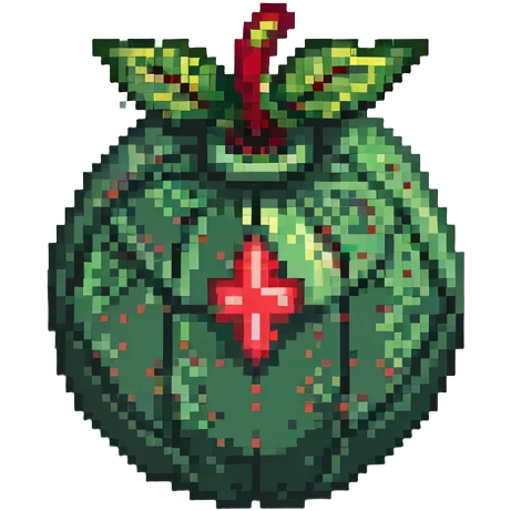 Green digital bomb with leaf-shaped fuse or vine on top, round bomb body with green highlights and details, nature-inspired design, pixel art style emoji