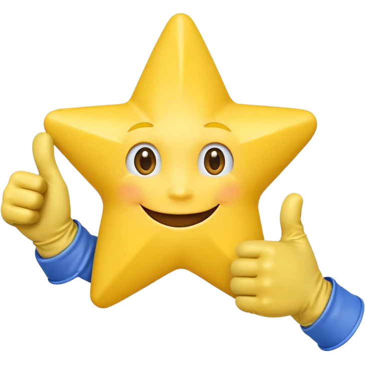 HD a smiling happy star with both gloved hands doing thumbs up and blue background emoji