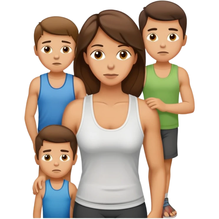 Exhausted Light brunette fit mom with 3 sons emoji