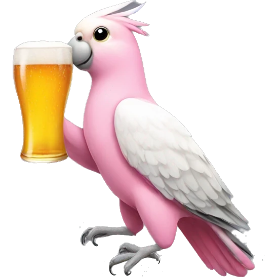 pink cockatiel holding a beer emoji