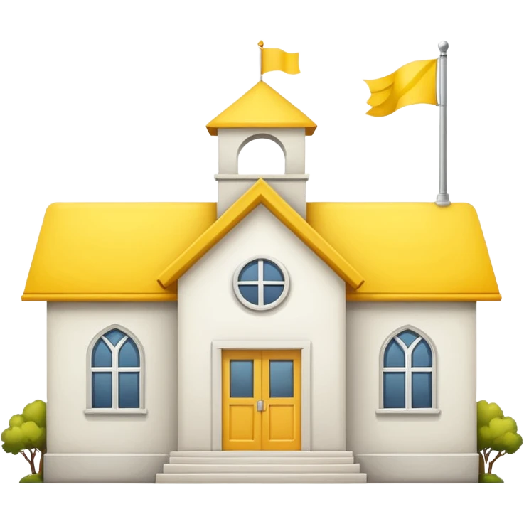 white background, magic school, with a flag, flag on a roof, yellow flag, white school emoji