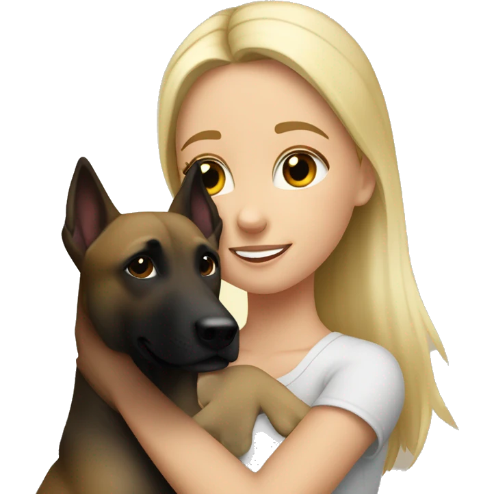 A white blond girl hugs a Belgian malinois emoji