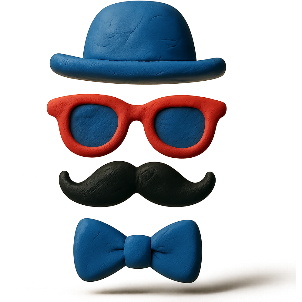 claymation style hat, sunglasses, moustache, and bowtie emoji