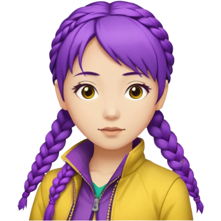 kpop hunters Rumi purple hair asian, yellow jacket braid emoji