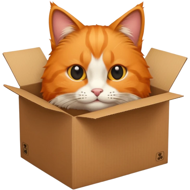 simple furry orange cat inside a brown simple half-box emoji