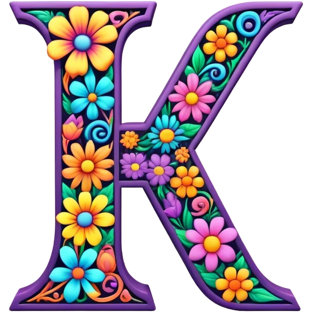 3D, gothic style psychedelic colored Letter Y with hippie style flower border emoji