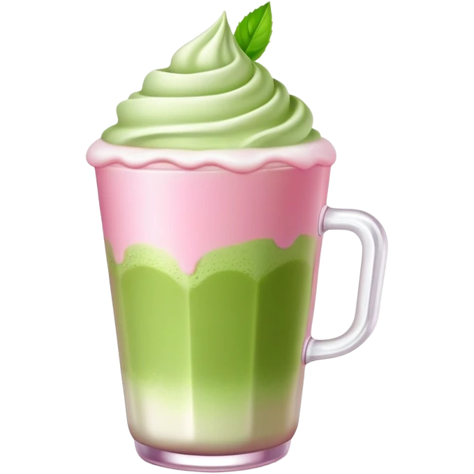 Matcha latte with pink cold foam emoji
