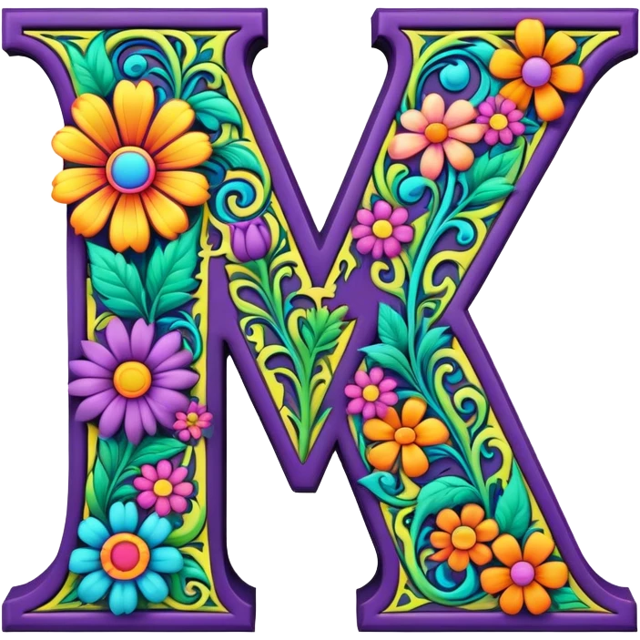 3D, gothic style psychedelic colored Letter Y with hippie style flower border emoji